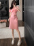 绿夕（REAXUR）小香风连衣裙T恤裙子夏天女装2024夏季新款小个子法式气质收腰潮 粉色 XL