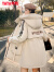 鸭鸭（YAYA）羽绒服女中长款2023年冬季新款时尚工装休闲连帽防风保暖外套XB 米白色 155/80A(S)