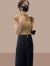 皮尔卡丹（pierre cardin）2024夏季新款女士时尚半高领针织衫上衣韩版减龄气质百搭短袖T恤 墨绿色 L 100-110斤
