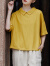 如素慢衣夏季新款文艺水洗棉麻翻领减龄宽松套头纯色T恤女33555 黄色 均码