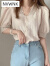 NVWNK复古洋气衬衫设计感小众V领蕾丝镂空雪纺衫女夏季短袖泡泡袖衬衫 白色 XL