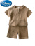 迪士尼（Disney）儿童夏装新款纯色棉麻套装衣服中小童短袖上衣短裤运动透气两件套 墨绿 尺码140 建议身高120-125