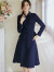 ROEYSHOUSE 罗衣知性纯色套装女秋冬新款通勤修身外套半身裙两件套07257 深蓝色 XL