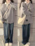 芸玫儿（yunmeier）套装女2023年秋冬新款女装学院风套装女设计感复古软糯长袖衬衫毛 牛仔裤 S