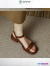啄木鸟真皮平底凉鞋女2024年夏季新款舒适软底粗跟一字带露趾罗马鞋 棕色 36