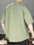 胖胖兄莱赛尔高级感短袖衬衫男士宽松大码休闲半袖男生夏季薄款翻领衬衣 绿色 M（100-130斤）