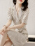 拉夏贝尔（La Chapelle）连衣裙女2023夏季新款法式赫本风宽松显瘦收腰中长款短袖西装裙子 米白色 M