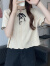 俞兆林针织短袖T恤女2024年夏季新款木耳边系带设计感修身小众短袖上衣 杏色 L  建议115-130斤