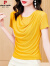皮尔卡丹短袖T恤女士夏季2024年新款堆堆领设计感不规则亮丝网纱小衫上衣 黄色 3XL 135-145斤