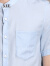 XEE商场同款 男士淡蓝色立领商务休闲短袖衬衫柔软亚麻透气上衣夏 浅蓝色 54/2XL