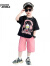 奥特曼男童套装夏季2024新款洋气儿童装宝宝炸街短袖粉色两件套潮 黑色 90cm可开裆