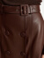 AMII2023冬新款极简复古通勤长款A字双排扣配腰带PU皮革半身裙 红棕色 165/72A/L
