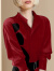 迪菲丽格高端气质红色衬衫连衣裙女2024春季新款收腰漂亮长袖裙子 图片色 S