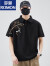 罗蒙（ROMON）新中式国风Polo.衫短袖男士夏季薄款2024新款潮牌宽松冰丝刺绣T恤 黑色 M