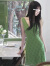 junfangya夏季2024新款辣妹修身包臀短裙茶歇法式V领绿色碎花背心连衣裙女 绿色 S