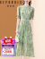 歌珀莱定制女装复古国风新中式连衣裙女夏季气质印花雪纺改良旗袍裙 绿色 M