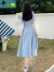 卡洛珂复古法式连衣裙女2024夏季新品设计感小众气质显瘦拼接a字长裙子 天蓝色 S 80-90斤