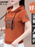 啄木鸟橘色短袖t恤女士夏装洋气中年短款上衣女式连帽卫衣薄 黑色 M 建议80-100斤