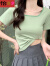 怡慕夕小个子学生韩系夏季复古撞色纯欲甜辣妹修身短袖T恤上衣减龄别致 绿色 M