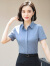 伊娅莎职业衬衫女夏季薄款短袖气质修身白领棉质衬衣商务正装上班工作服 蓝色短袖衬衫单件 M(适合90~98斤)