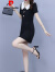 PIERRE CARDIN雪纺连衣裙子女装夏季2024年新款黑色小个子修身洋气显瘦气质短袖 黑色 L (100-115斤)