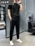 吉普（JEEP）冰丝短袖t恤男夏季半袖长裤运动套装搭配一套痞帅气成熟男装 861黑色 3XL 160-172斤