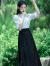 妍莉芬（yanlifen）刺绣马面裙上衣搭配新中式套装黑国风汉元素裙子日常汉服夏季女款 白色上衣+黑色半身裙 2XL