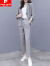 皮尔卡丹西装套装春秋女装气质新款女神洋气韩版减龄职业装格子时尚两件套 粉卡其色格子#885 两件套 36 M码