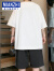 棉致国潮休闲套装男夏季薄款宽松短袖t恤男青少年短裤搭配运动衣服 T5810白色套装 L