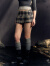 第九衣品（Zhvninth）「黎明之路」美式复古低腰格纹超短显腿长裙A字百褶裙 红黑格子 M