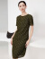 娜尔思（NAERSI）商场同款时尚小众设计感修身直筒冰丝连衣裙女2024夏季新款 灰黄绿色 2XL