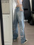 智时代（WISDOM AGE）.9002up美式破洞直筒宽松牛仔裤男新款设计感小众显瘦潮牌复古裤 蓝色 S