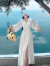 智立冠2024春夏三亚海边度假裙沙滩裙长款长裙V领灯笼袖白色连衣裙 白色 M