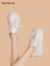 达芙妮（DAPHNE）松糕板鞋女2024春季新款时尚ins潮学生小白鞋百搭厚底运动休闲鞋 米白 单层 跟高5.5cm 35