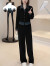 墨媛（MOYUAN）2023秋冬新款气质显瘦复古套装女拼接卫衣女阔腿裤两件套 棕色 S(建议：85-95斤)