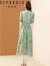 歌珀莱定制女装复古国风新中式连衣裙女夏季气质印花雪纺改良旗袍裙 绿色 M
