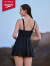 速比涛（Speedo） 噪点系列小黑裙纯色修身遮肚显瘦温泉度假裙式连体泳衣女 黑色/白色 36(身高165-170cm,重58-64kg)