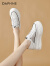 达芙妮（DAPHNE）小白鞋女夏季2024新款厚底松糕女鞋增高透气网面板鞋一脚蹬休闲鞋 白黑 39