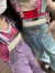 浪莎牛仔背带裤女生夏季韩版宽松可爱学生减龄小个子直筒连体裤 紫色 XS