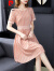 PIERRE CARDIN棉麻连衣裙子女装2024年新款春夏季天气质短袖显瘦小个子a字 粉色 S (90-100斤)