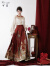 可茵（Keyin）马面裙全套新中式连衣裙套装女装红色改良旗袍敬酒服订婚礼服裙子 上衣 XL
