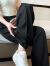 感阔腿裤子女夏季新款高腰垂感西裤休闲小个子窄版直筒裤 黑色-常规【网纹】 S