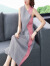 AHZA新款夏季压褶裙长款大.码宽松气质高贵洋气中年减龄连衣裙子 灰色（高品质） 均码（高品质）