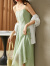 尚都比拉夏季时尚气质中长款方领吊带裙简约纯色内搭连衣裙女 淡水绿 S 