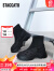 思加图冬季新款厚底弹力袜靴瘦瘦靴女短靴子EFU02DD2 黑色 35