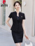皮尔卡丹蓝色短袖西装外套女夏季2024新款职业面试正装气质西服套装感 黑色短袖西装+裙子 XL