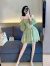 她芙（tafu）品牌女装法式连衣裙女2024夏季新款小个子气质雪纺收腰显瘦短裙 绿色 L