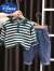迪士尼男宝宝秋装套装韩版童装洋气男童春长袖卫衣两件套潮 绿色 黑白条纹polo衫两件套 80 3到11个月 65-75cm