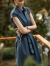 栩心连衣裙2024春秋新款女装气质女神范法式polo衬衫收腰新款高级感显 蓝色 S (建议80-95斤)