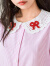 乐町粉色条纹娃娃领长袖衬衫24年春季新款精致蝴蝶结减龄内搭上衣 红条（现货） S